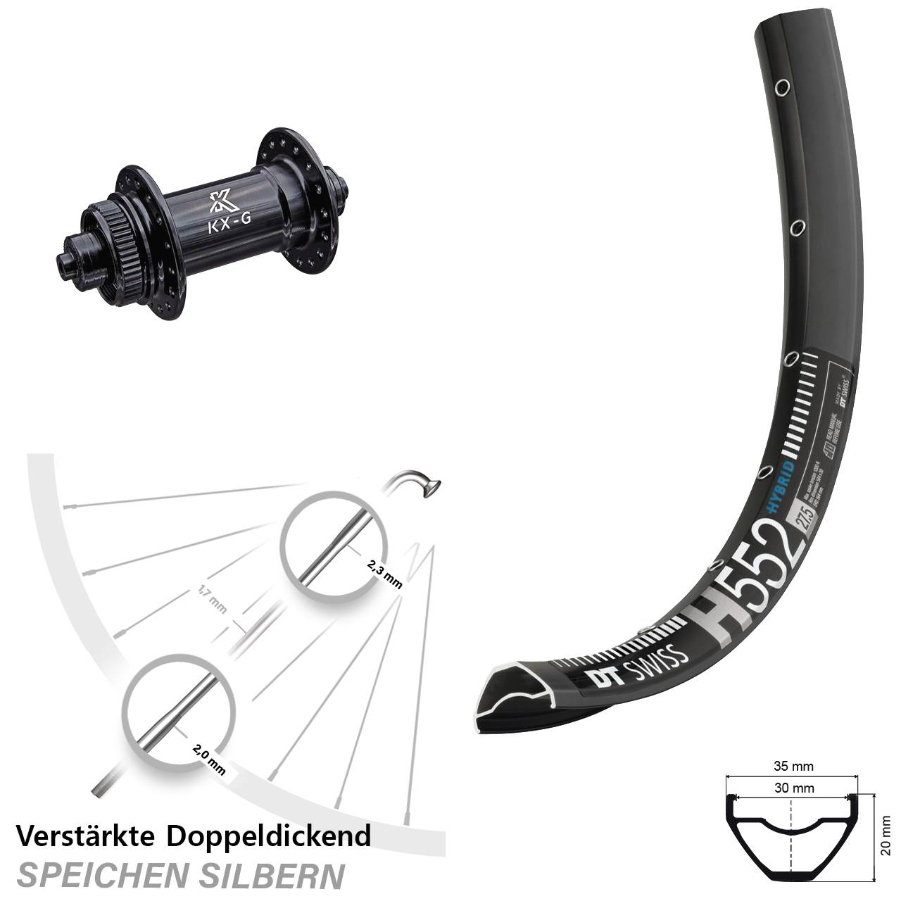 Vorderrad DT Swiss H 552 Disc 29 Zoll mit KX-G Schnellspanner 5x100 mm Centerlock E-Bike