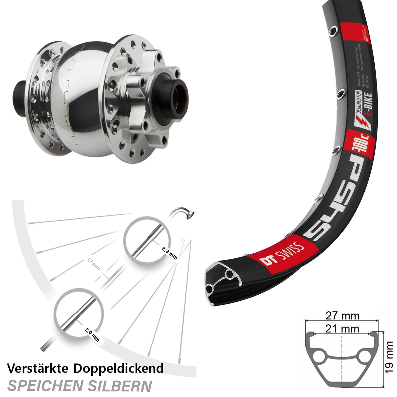SON 28 poliert DT Swiss 545d 29 Zoll Disc Vorderrad mit Nabendynamo 15x100