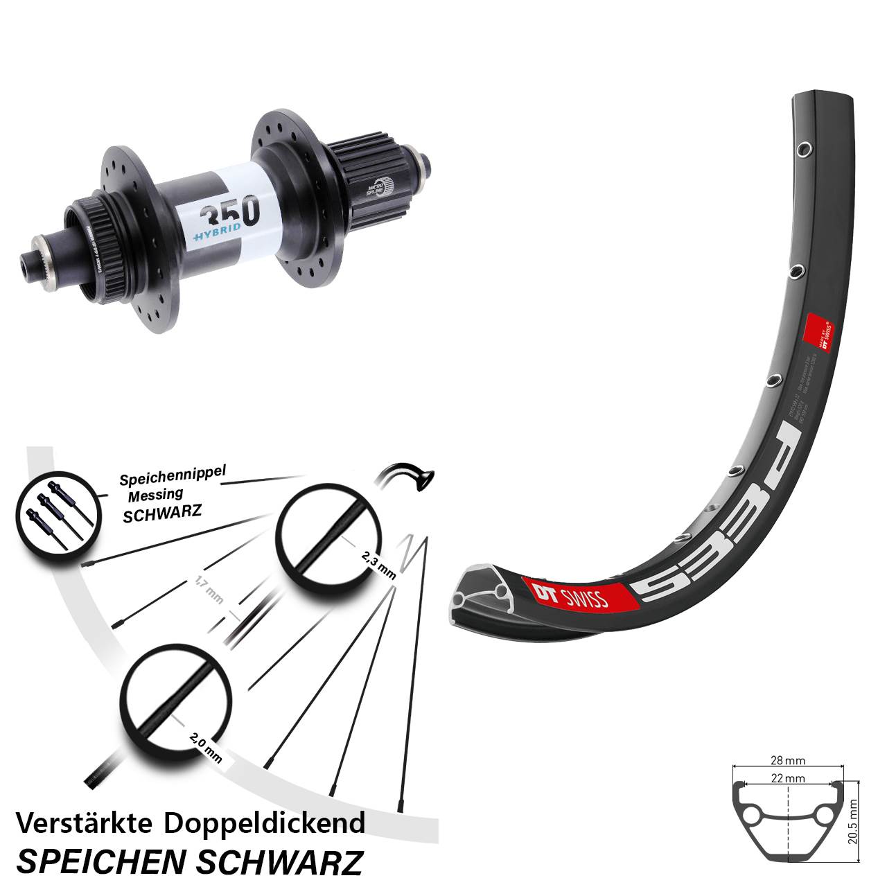 Boost Centerlock Hinterrad QR 27,5 Zoll DT Swiss 533 D-350 Hybrid Shimano Micro Spline