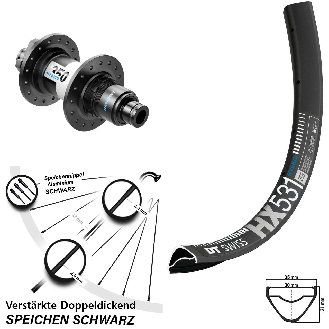 Disc Hinterrad 29 Zoll DT Swiss HX531-350 Hybrid XD 12x148