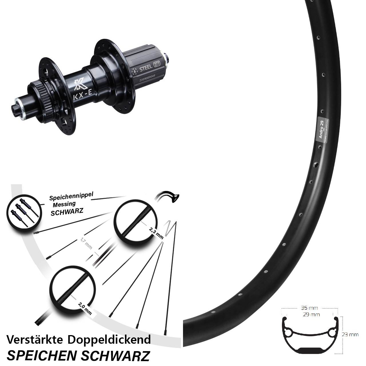 27,5 Zoll Ryde Andra 29 verstärkt KX-E Nabe 5x135 mm 8-12 fach