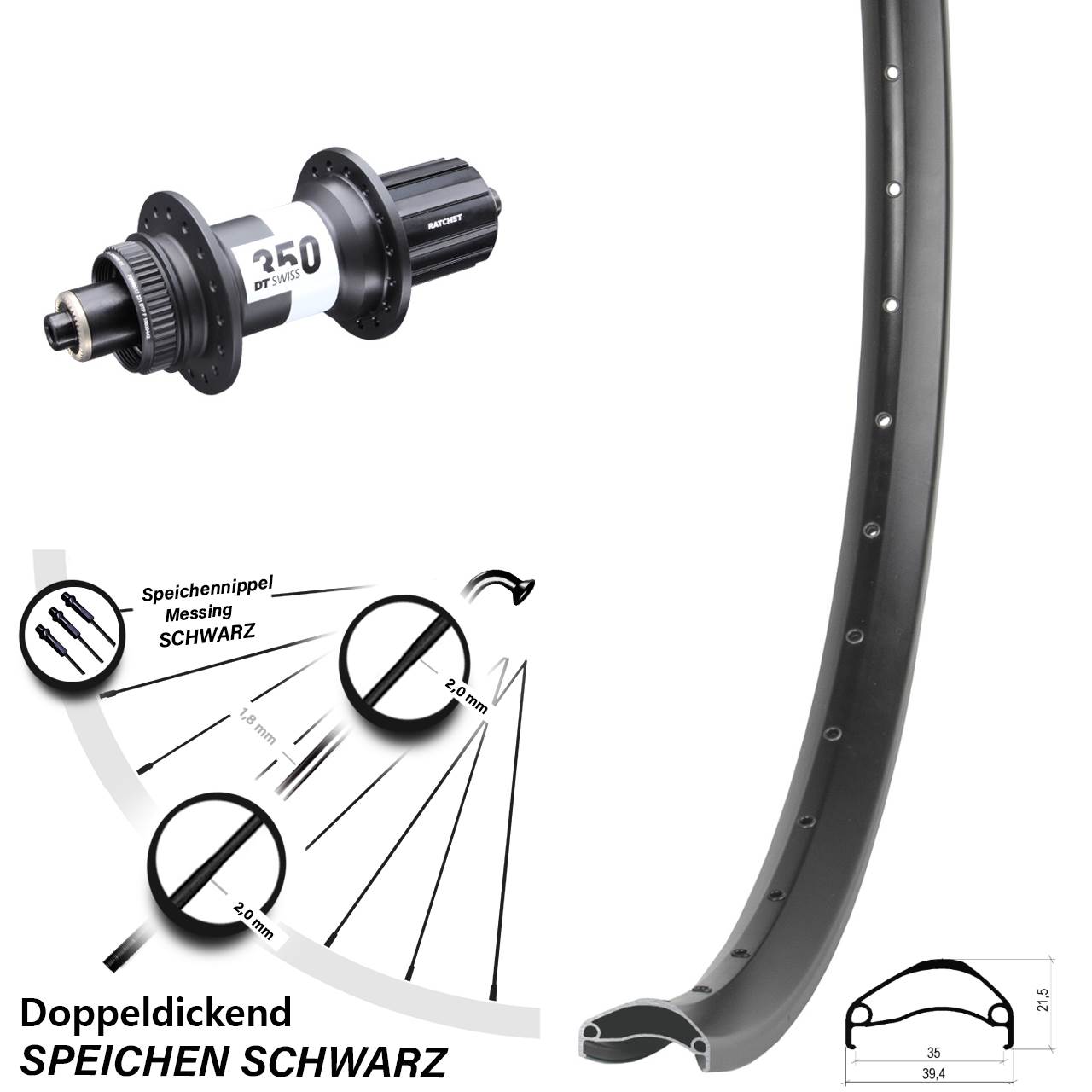 Disc Hinterrad 27,5 Zoll Ambrosio E35 DT Swiss 350 8-11 fach QR