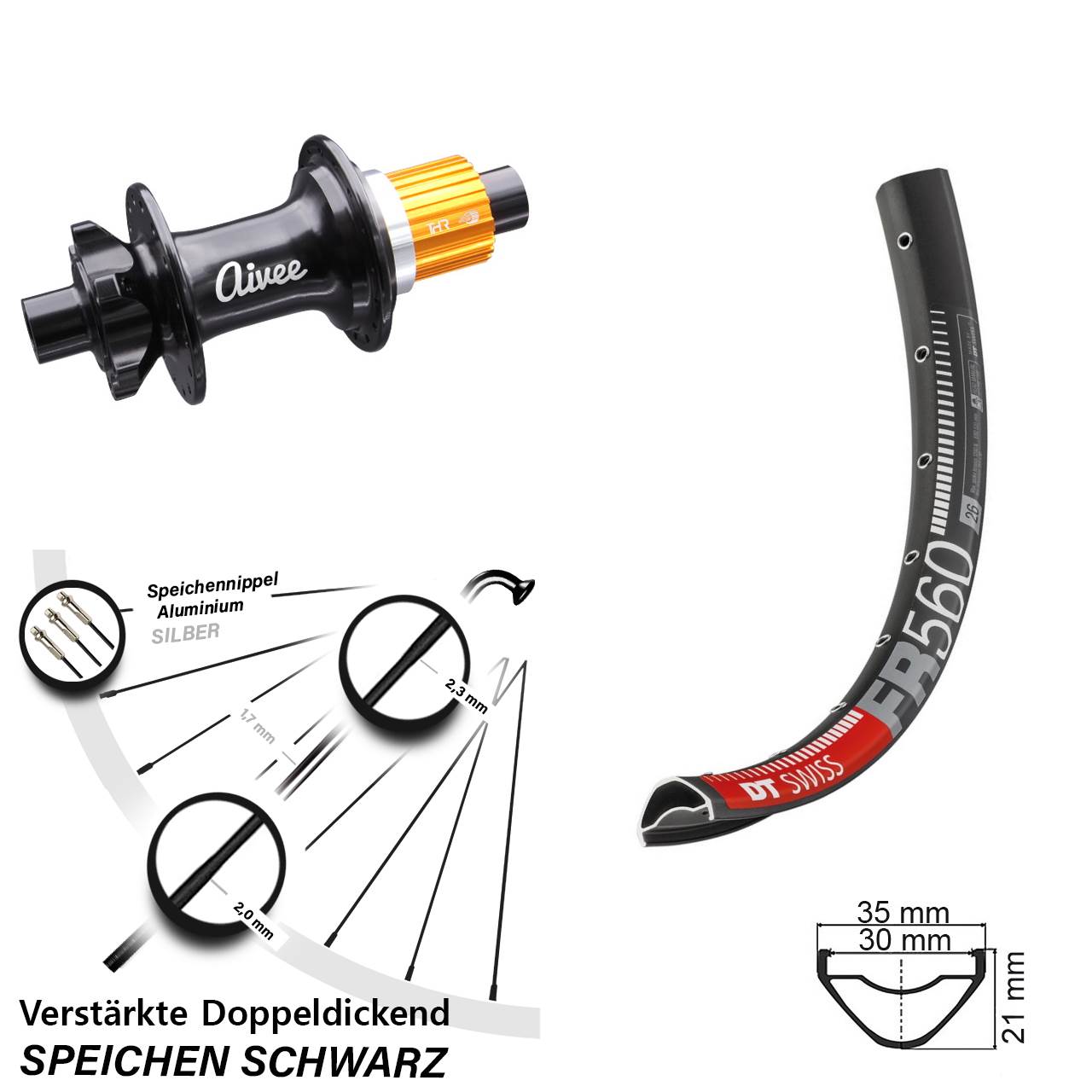 Hinterrad 6-Loch 26 Zoll DT Swiss FR 560 Aivee Classic Shimano Micro Spline 12x148