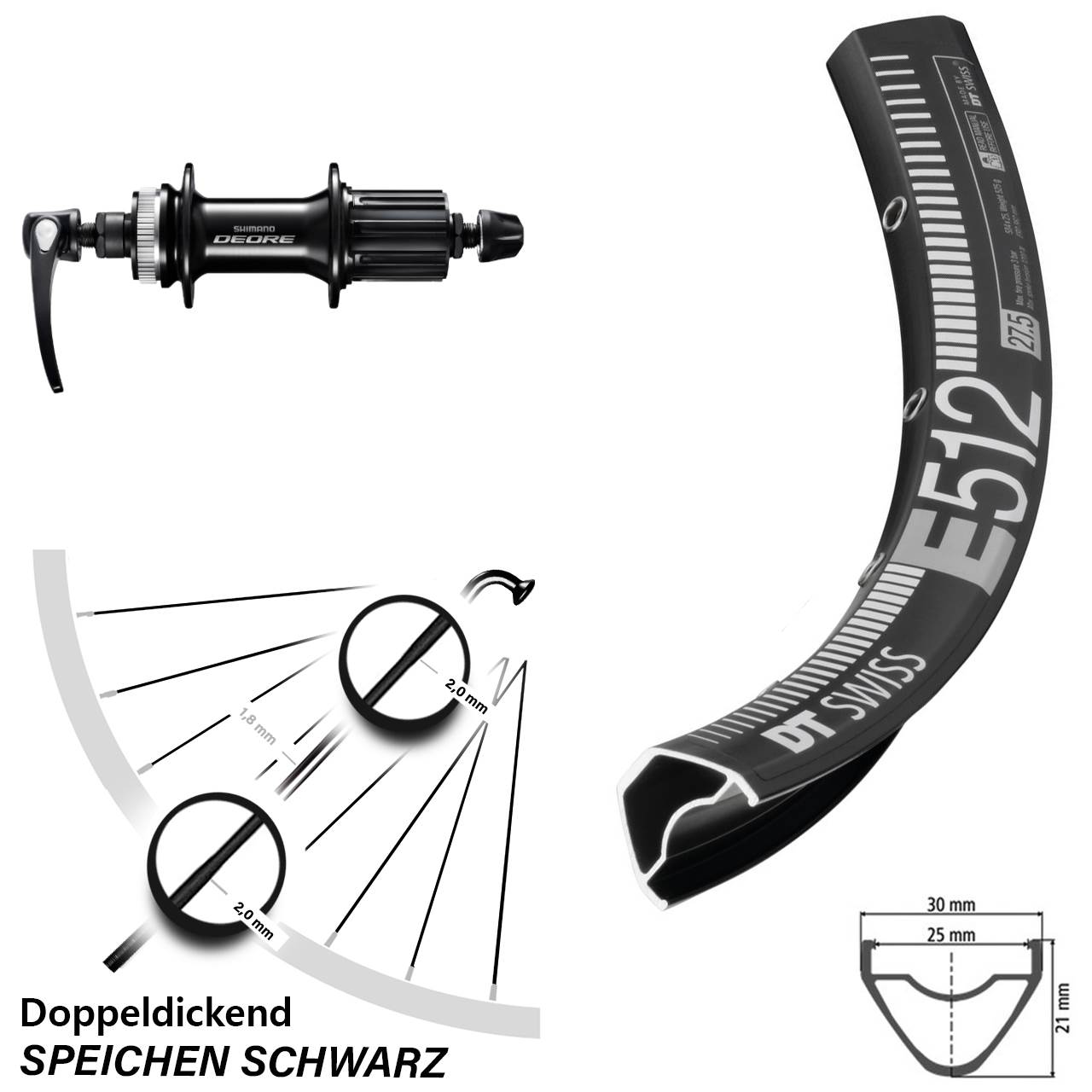 DT Swiss E 512 Shimano Deore FH-M6000 29 Zoll Hinterrad Centerlock QR 8-11 fach HG