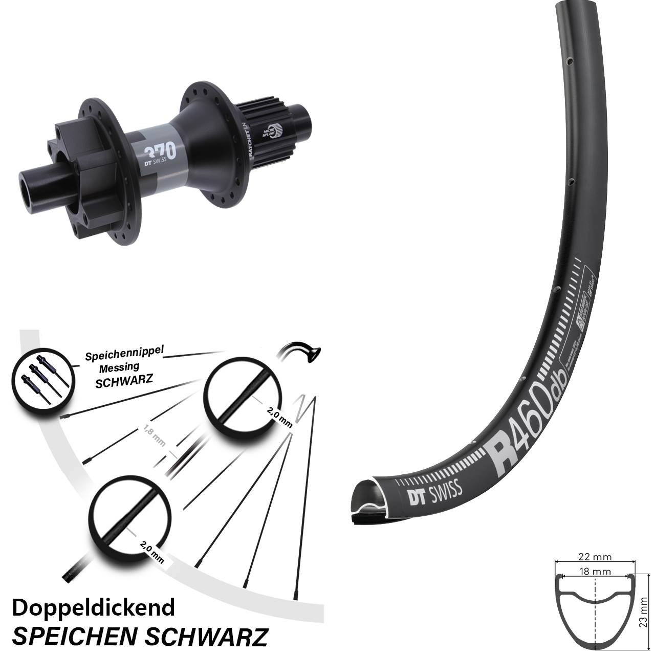 Disc Hinterrad 28 Zoll DT Swiss R 460-370 Micro Spline 12x142