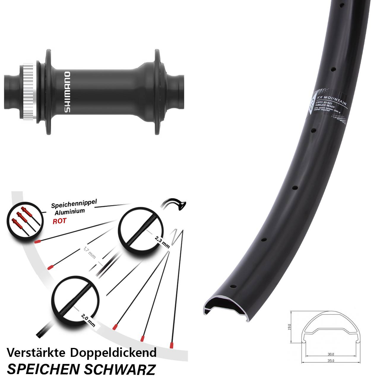 KX Mountain Shimano HB-MT410-B 29 Zoll Disc Laufrad 15x110 Boost