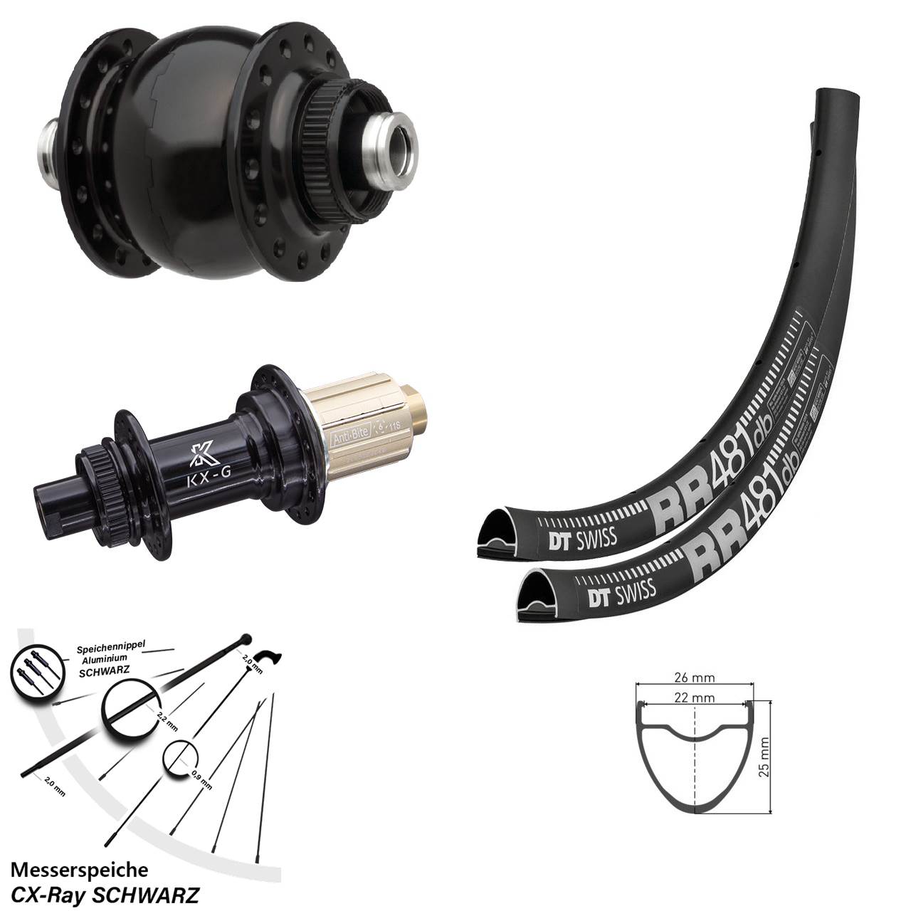 28 Zoll DT Swiss RR 481 KX-G SONdelux Disc Laufradsatz 12x100/142 8-12 fach CX-Ray