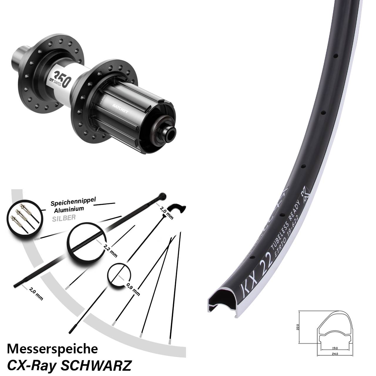 KX 22 DT Swiss 350 Rennrad 28 Zoll Hinterrad 5x130 QR CX-Ray 11-12 fach