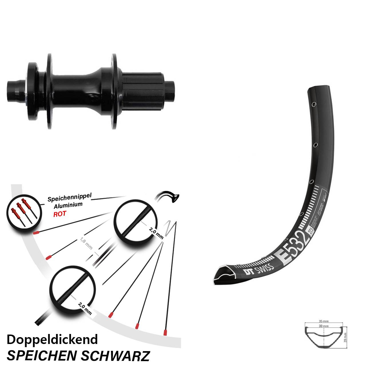 27,5 Zoll DT Swiss E532 Fastace Hinterrad 6-Loch 12x148 8-12 fach HG