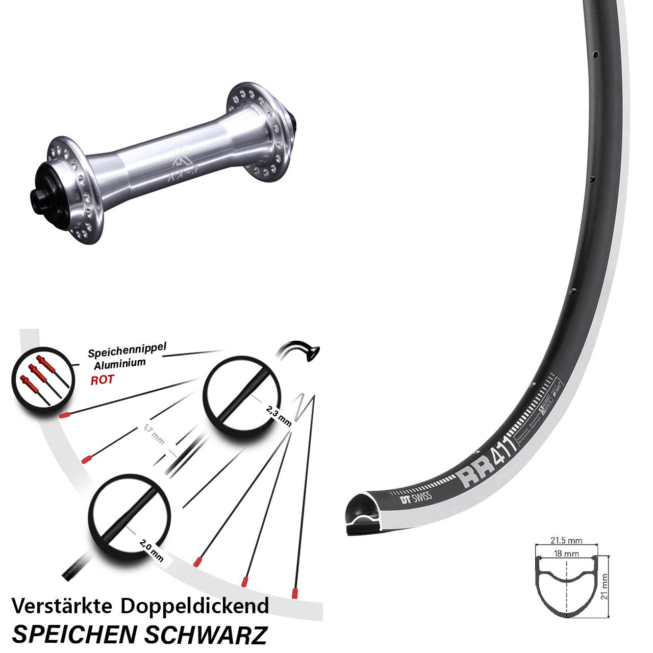 Vorderrad 28 Zoll DT Swiss RR 411 KX-R QR