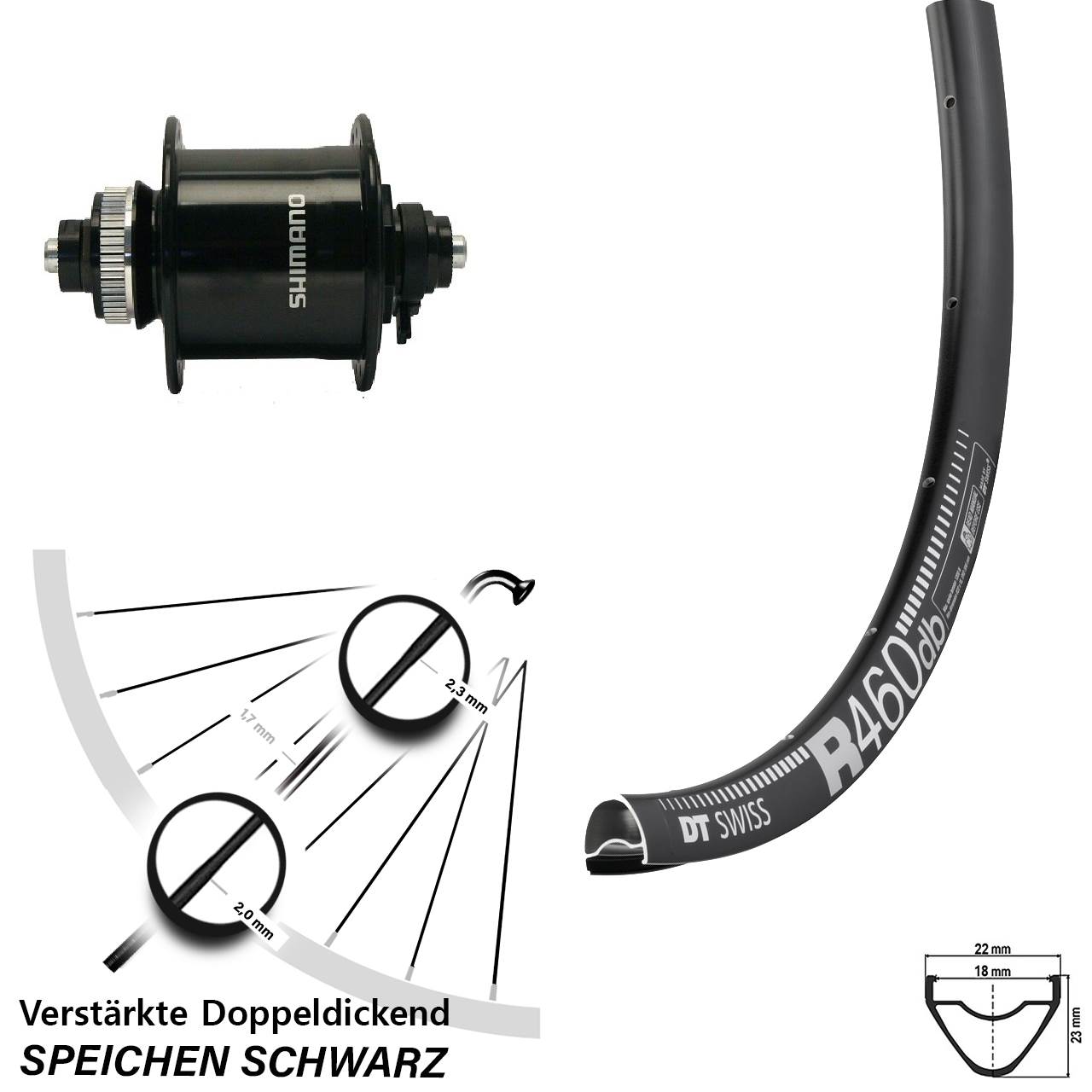 Vorderrad 28 Zoll DT Swiss R 460 DB Shimano DH-UR700-3D