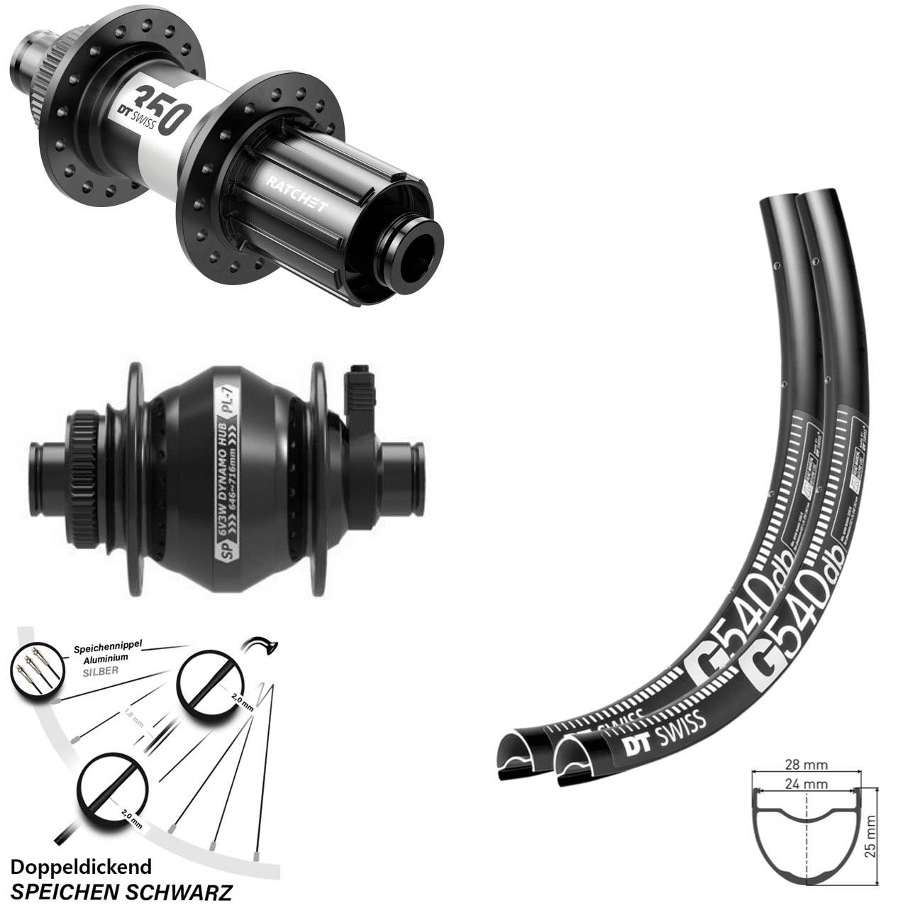Dynamo Gravel Laufradsatz Shutter PL-7 Centerlock DT Swiss 350 Steckachse Shimano 11-fach