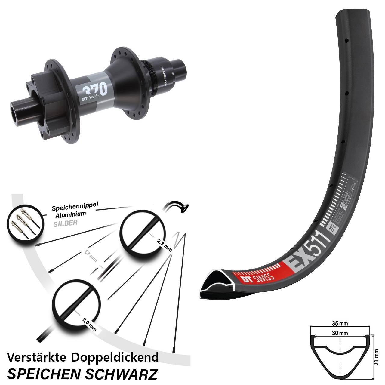 Hinterrad 6-Loch 27,5 Zoll DT Swiss EX511-370 XD 11-12 fach 12x148