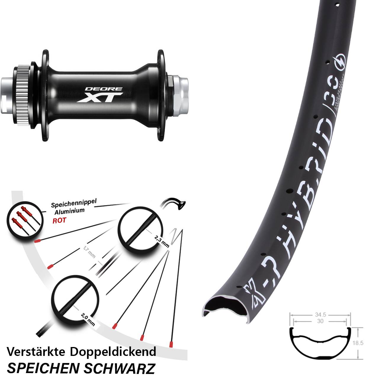 29 Zoll KX-R Hybrid 30 Shimano Deore XT HB-M8010-B Vorderrad Centerlock 15x110 Boost