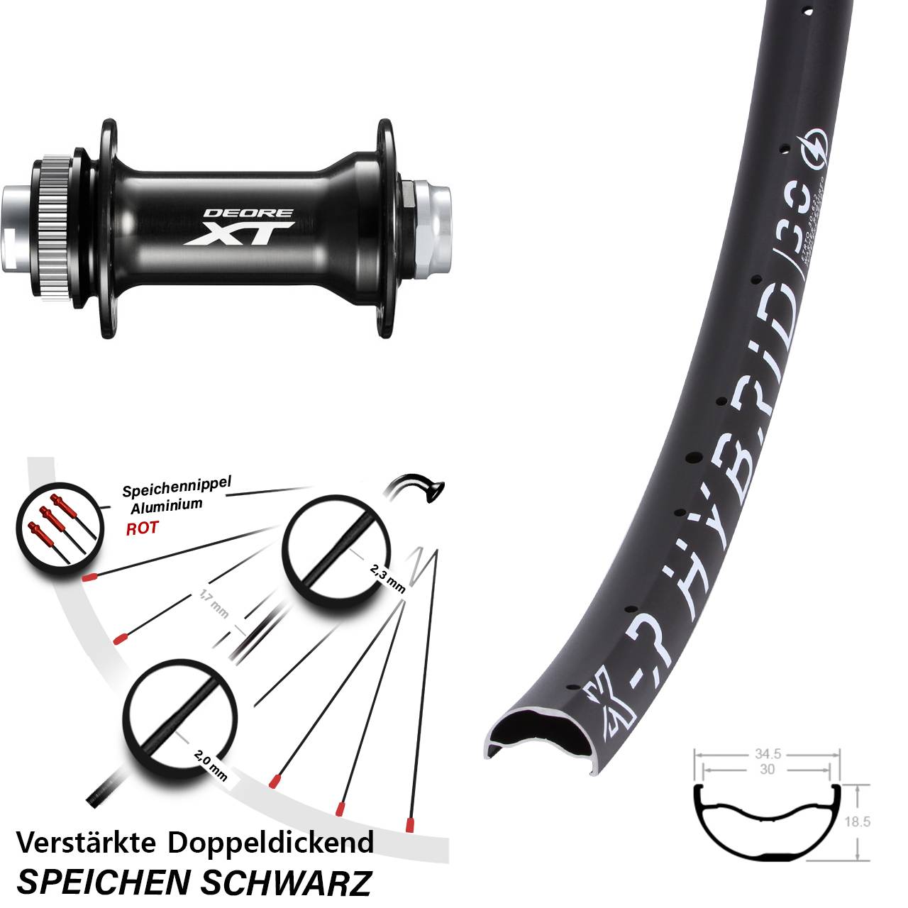 29 Zoll KX-R Hybrid 30 Shimano Deore XT HB-M8010-B Vorderrad Centerlock 15x110 Boost