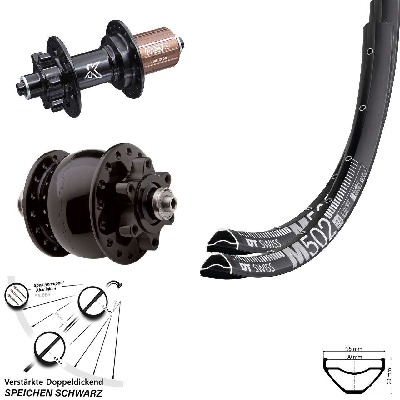Laufradsatz für Schnellspanner 29 Zoll DT Swiss M 502 KX-M SON 28 Disc 6-Loch 8-12 fach HG