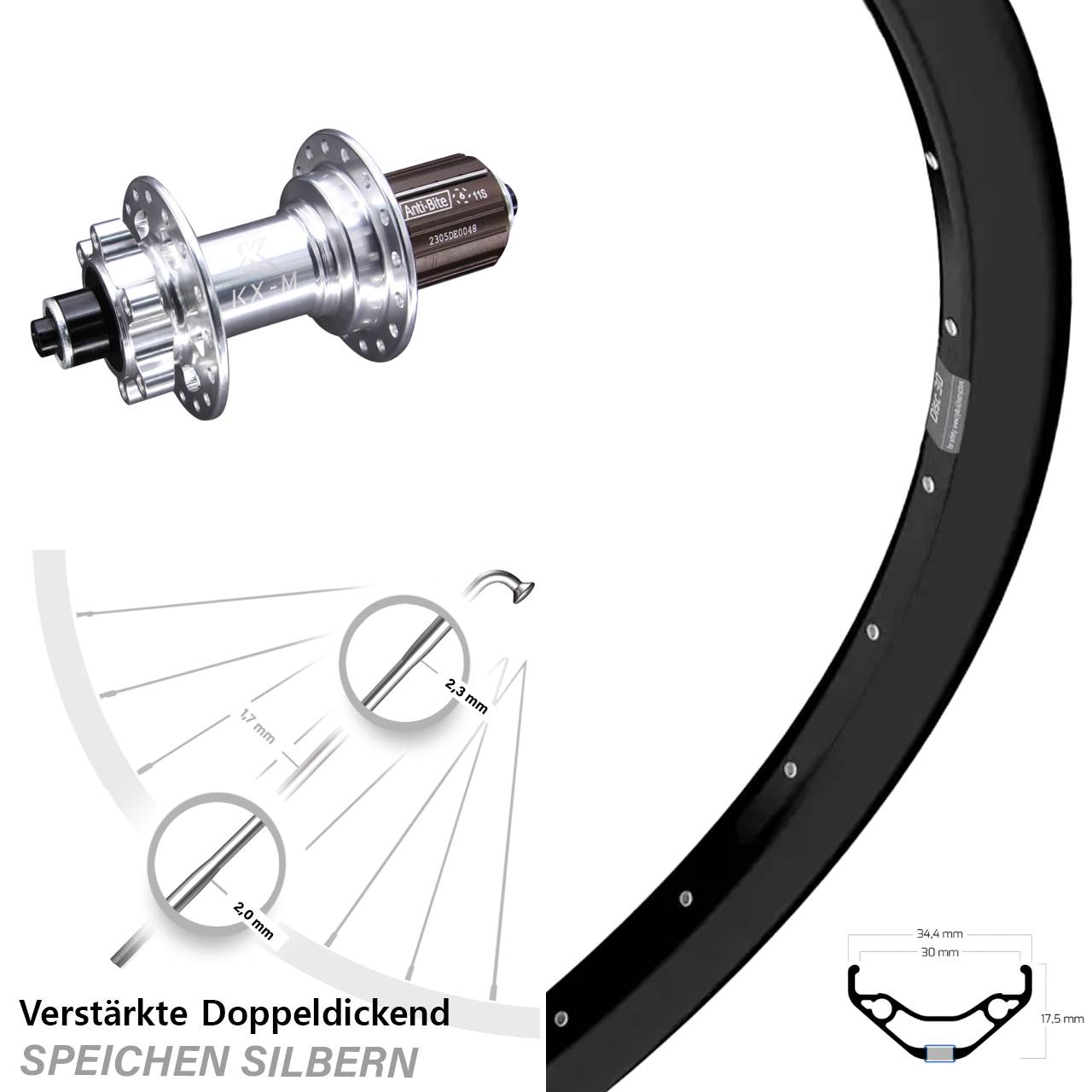 Hinterrad 6-Loch für Schnellspanner 27,5 Zoll Ryde Disc 30 KX-M 8-12 fach