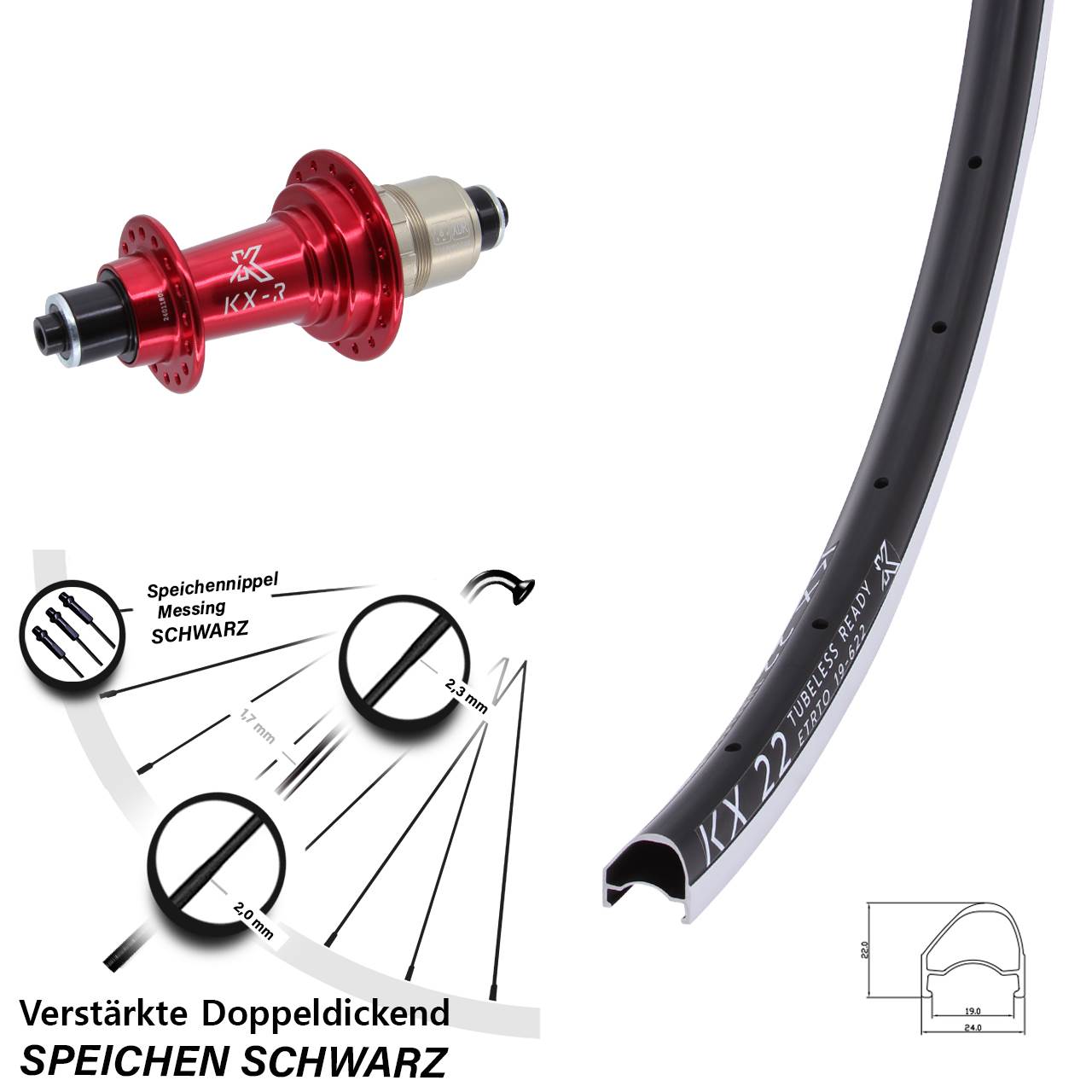 28 Zoll KX-R 22 OS Hinterrad für Schnellspanner SRAM XDR