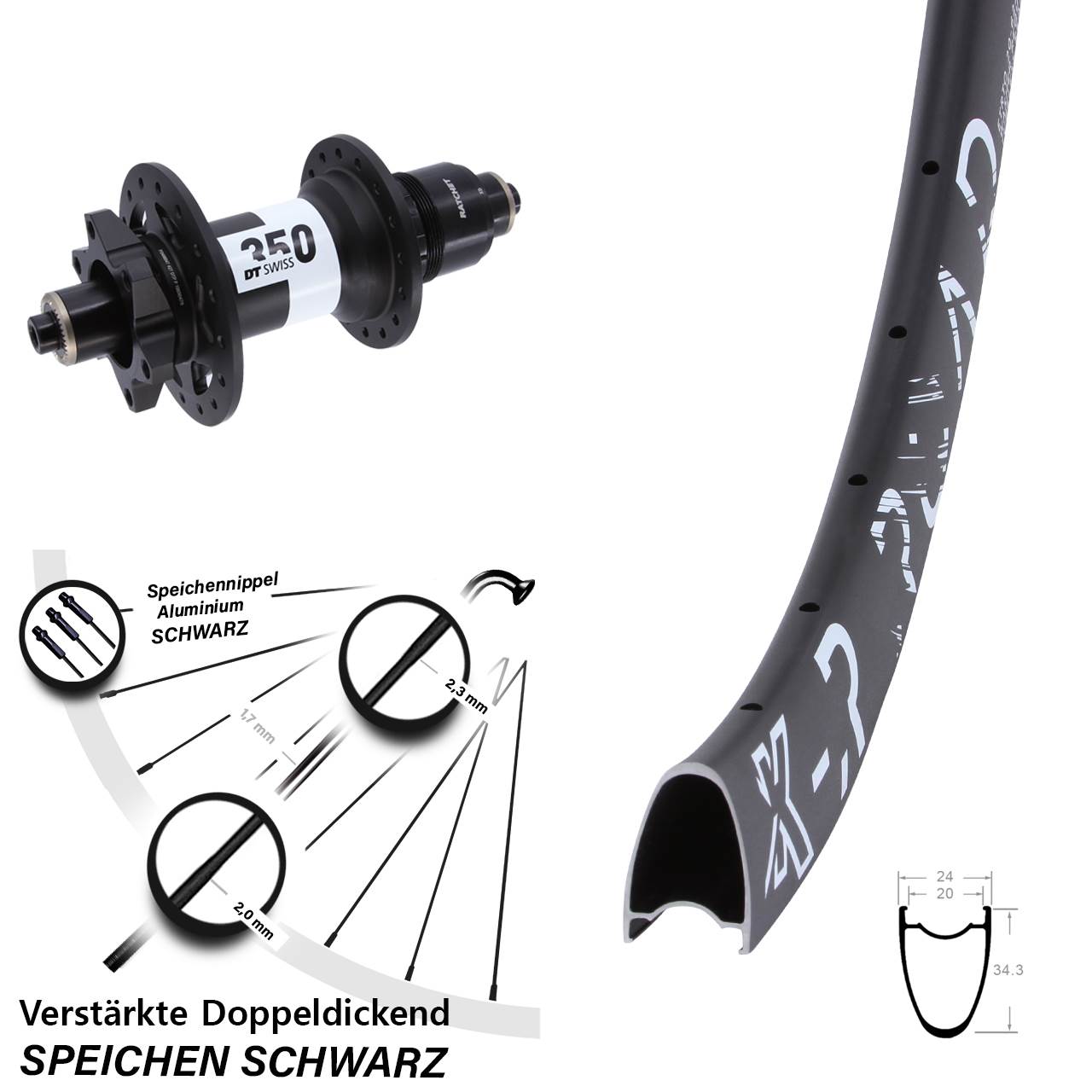 KX-R Road DT Swiss 350 28 Zoll 6-Loch Hinterrad für Schnellspanner XD 11-12 fach