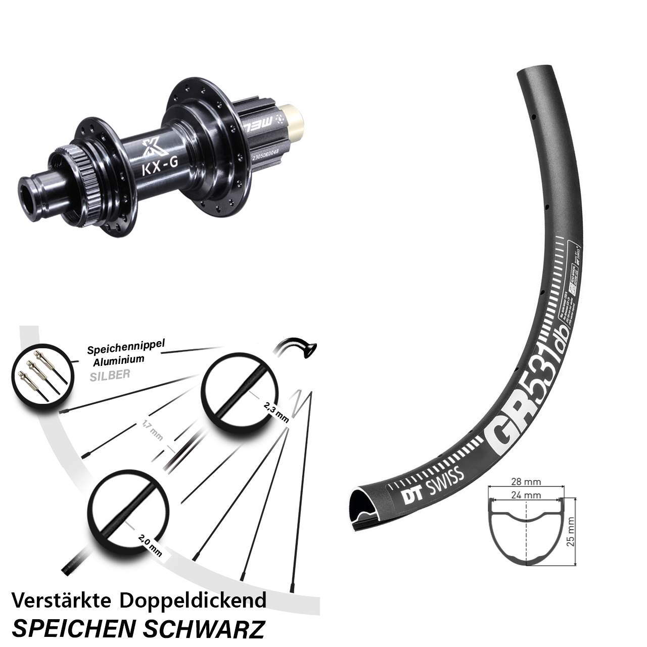 28 Zoll DT Swiss GR531 KX-G Centerlock Hinterrad 12x142 Campa N3W