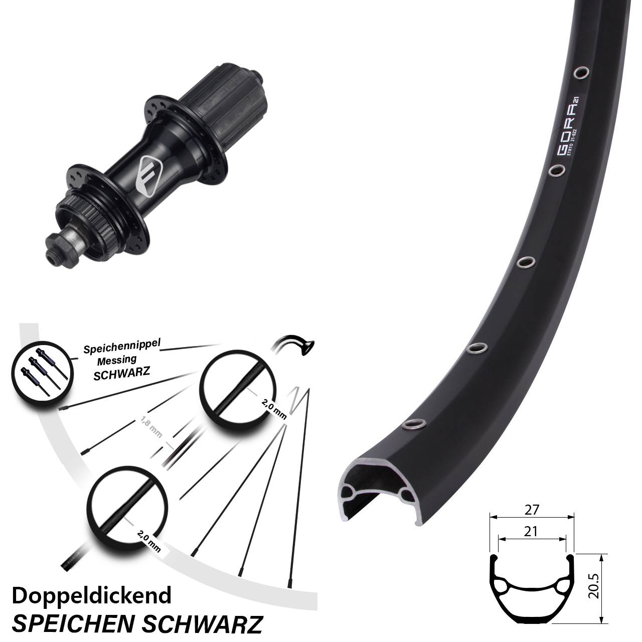 Hinterrad Centerlock 29 Zoll Gora 21 Formula CL-52 8-11 fach für Schnellspanner