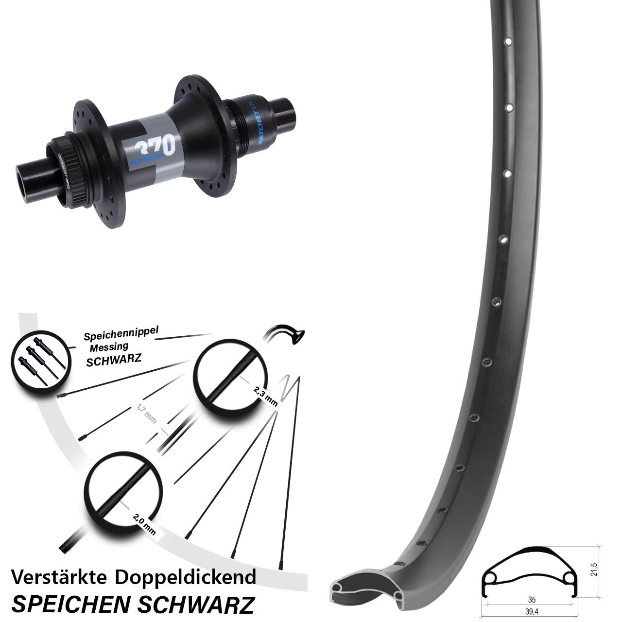 Centerlock Hinterrad 27,5 Zoll Ambrosio E35 DT Swiss 370 Hybrid XD 12x148