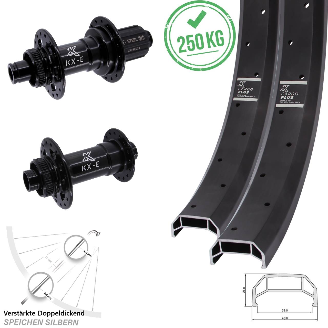KX-E Cargo Plus Heavy Duty 26 Zoll Laufradsatz Centerlock 15x110 12x148 8-12 fach HG