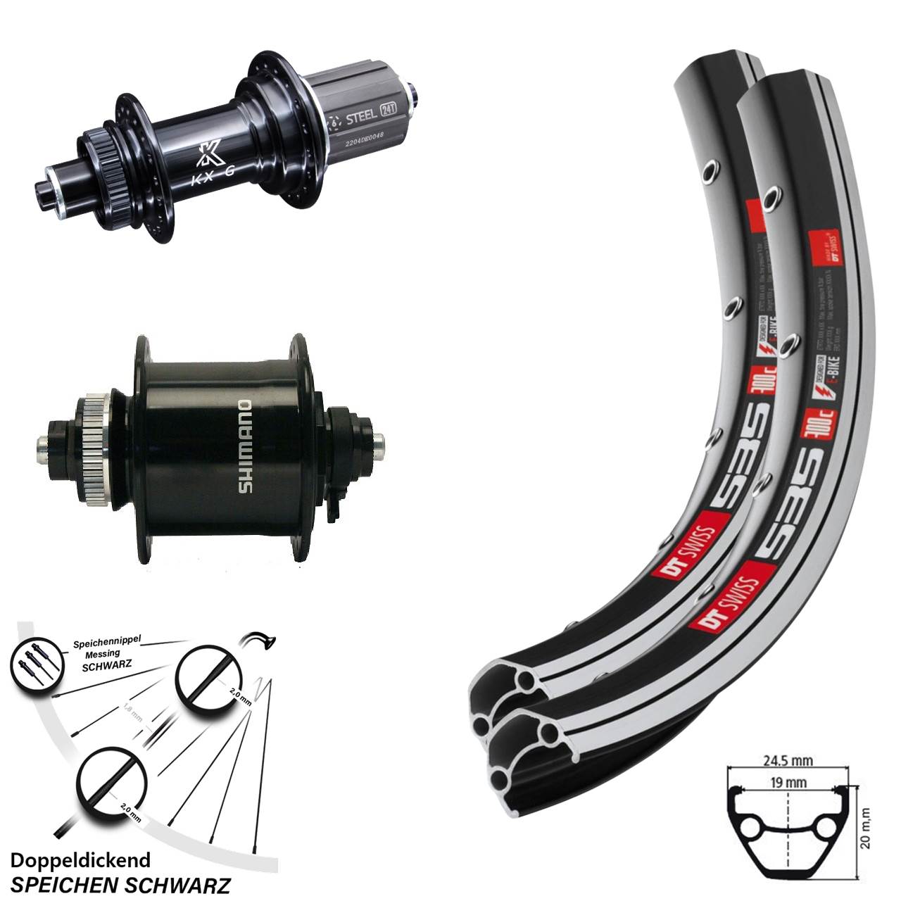 DT Swiss 535 KX-GS Shimano DH-UR700 28 Zoll Laufradsatz QR 8-12 fach