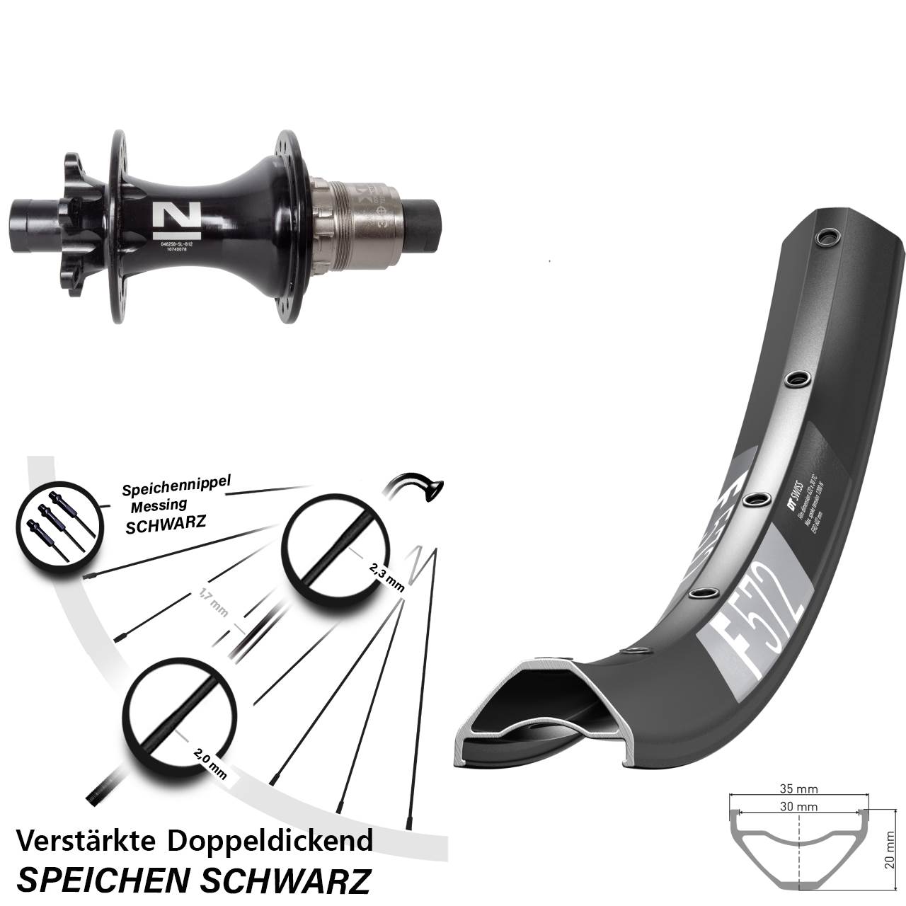 DT Swiss F 572 Novatec D462 29 Zoll 6-Loch Hinterrad 12x148 SRAM XD
