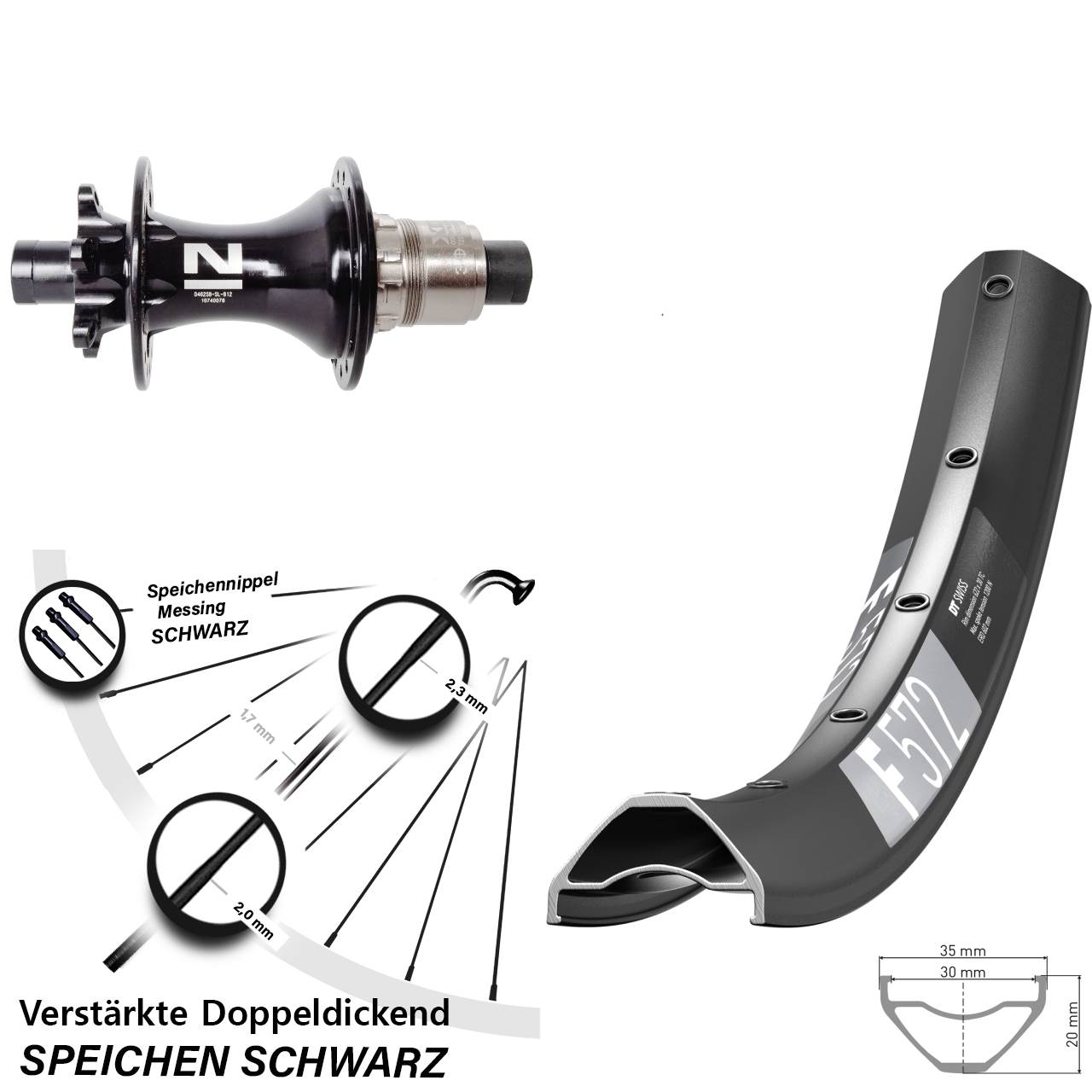 DT Swiss F 572 Novatec D462 29 Zoll 6-Loch Hinterrad 12x148 SRAM XD