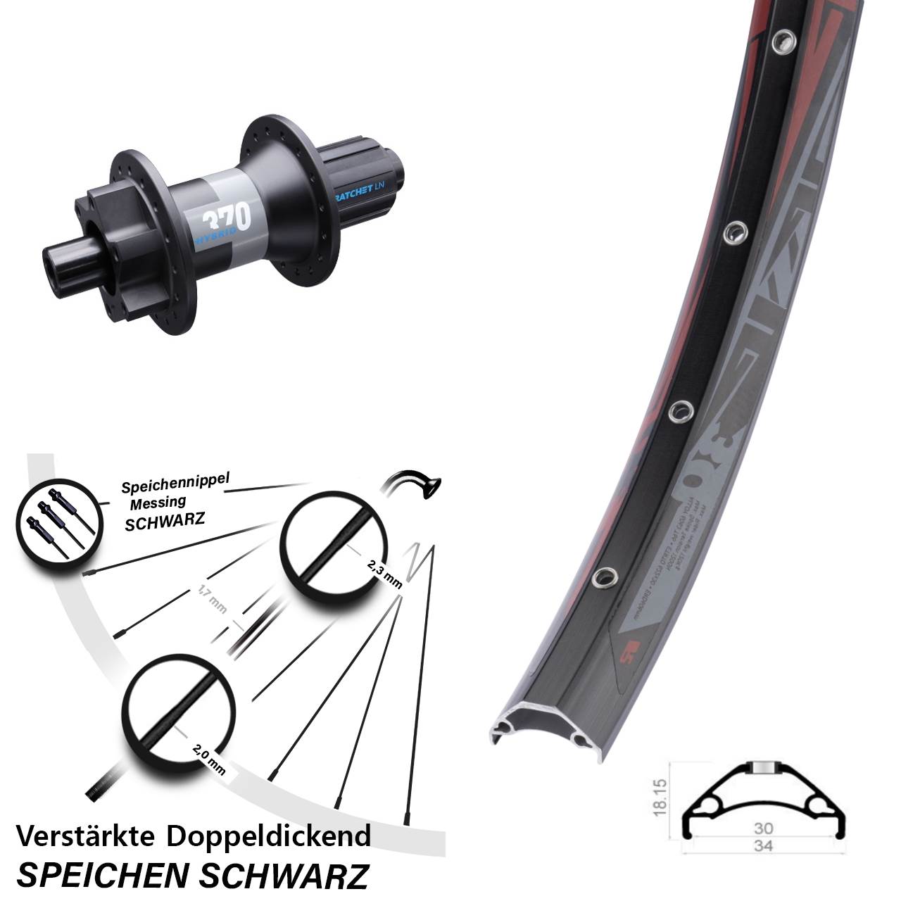 Boost Hinterrad 6-Loch 12x148 29 Zoll Rodi TRYP 30 DT Swiss Hybrid 370 8-11 fach