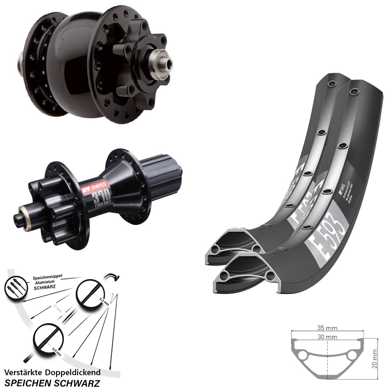 27,5 Zoll DT Swiss E 593 DT Swiss 370 Hybrid SON 28 Disc Laufrad-Satz QR 8-11 fach HG