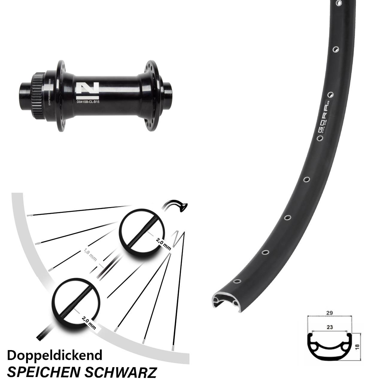 Disc Laufrad 28-29 Zoll Gora 23 Novatec D041SB 15x110 Boost