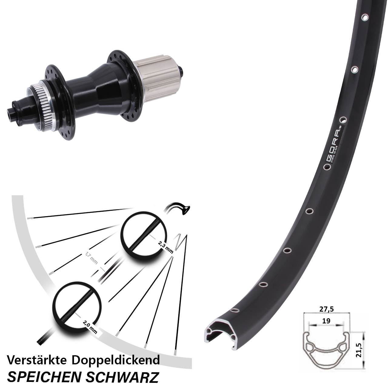 Disc Hinterrad 27,5 Zoll Gora 19 Novatec CL-135 8-12 fach für Schnellspanner