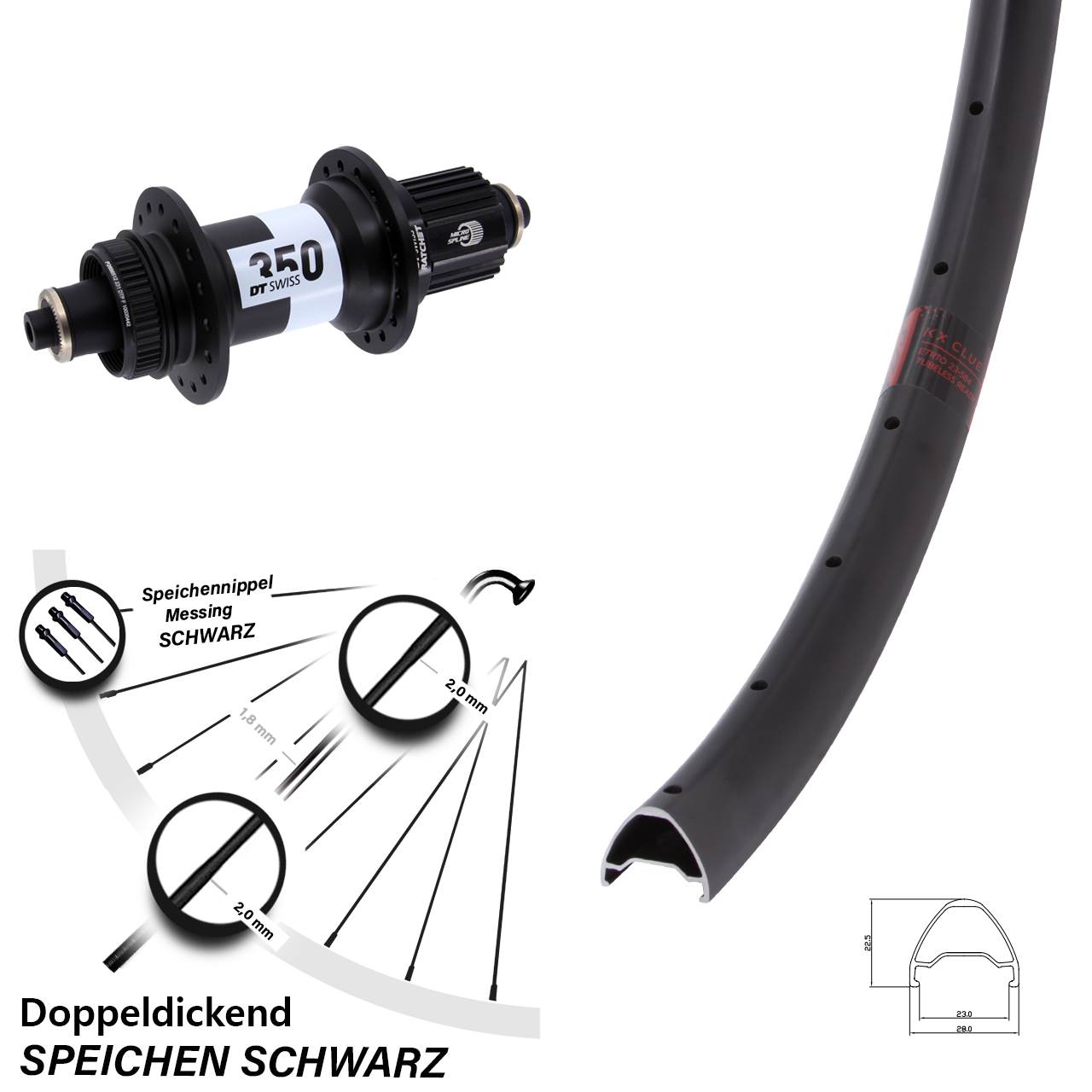 Hinterrad 26 Zoll KX Clue DT Swiss 350 Centerlock Micro Spline QR