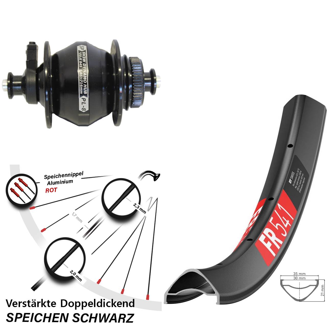 29 Zoll DT Swiss FR 541 Shutter Precision PL-8 Disc Nabendynamolaufrad QR