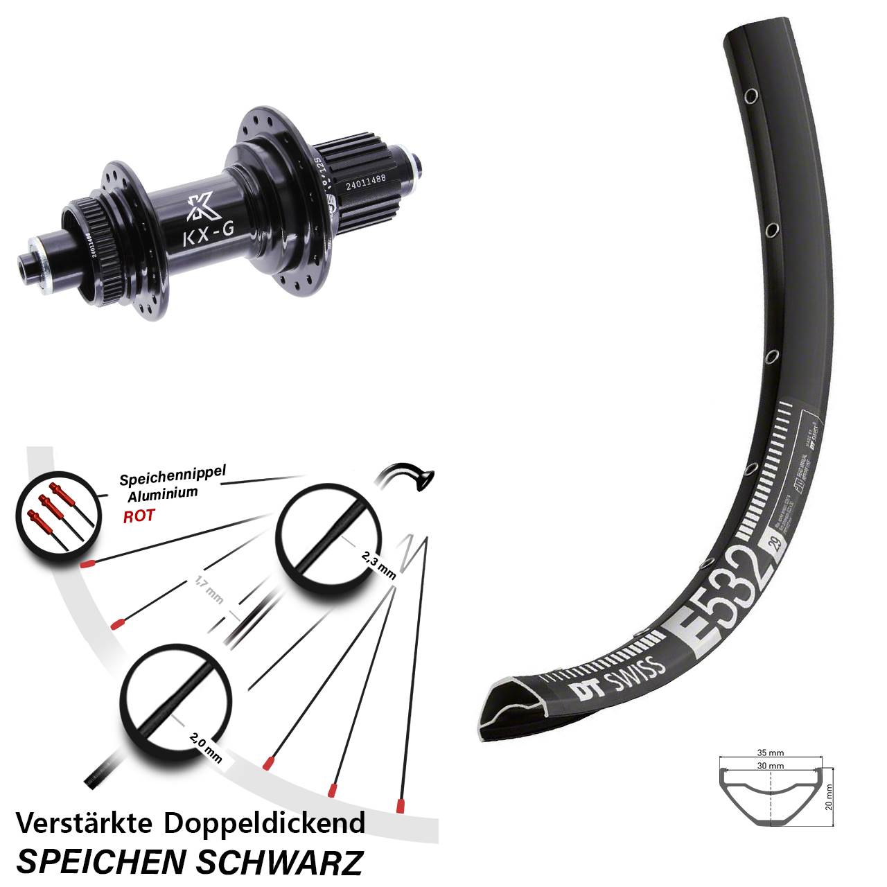 Centerlock Hinterrad für Schnellspanner 29 Zoll DT Swiss E 532 KX-G Micro Spline