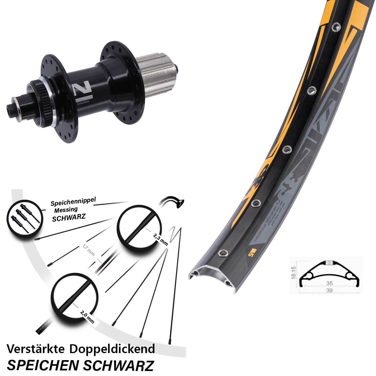 27,5 Zoll Rodi TRYP 35 Novatec D042SB Hinterrad Centerlock für Schnellspanner 8-12 fach HG