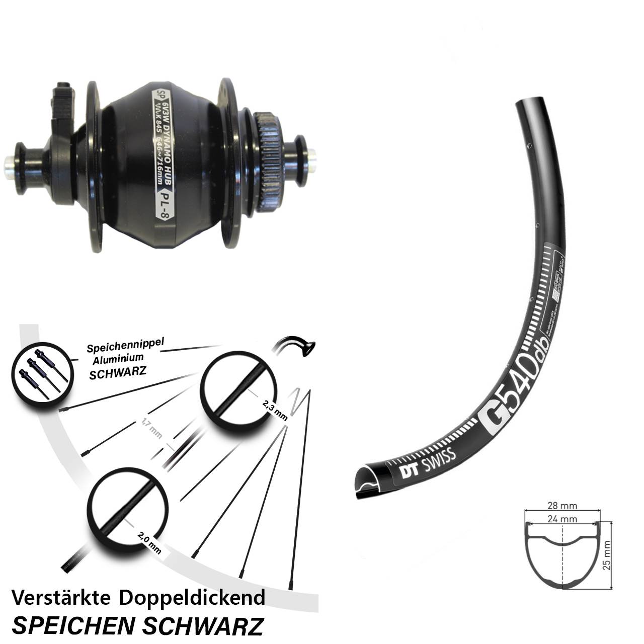 Disc Laufrad mit Nabendynamo für Schnellspanner 29 Zoll DT Swiss G 540 Shutter PL-8