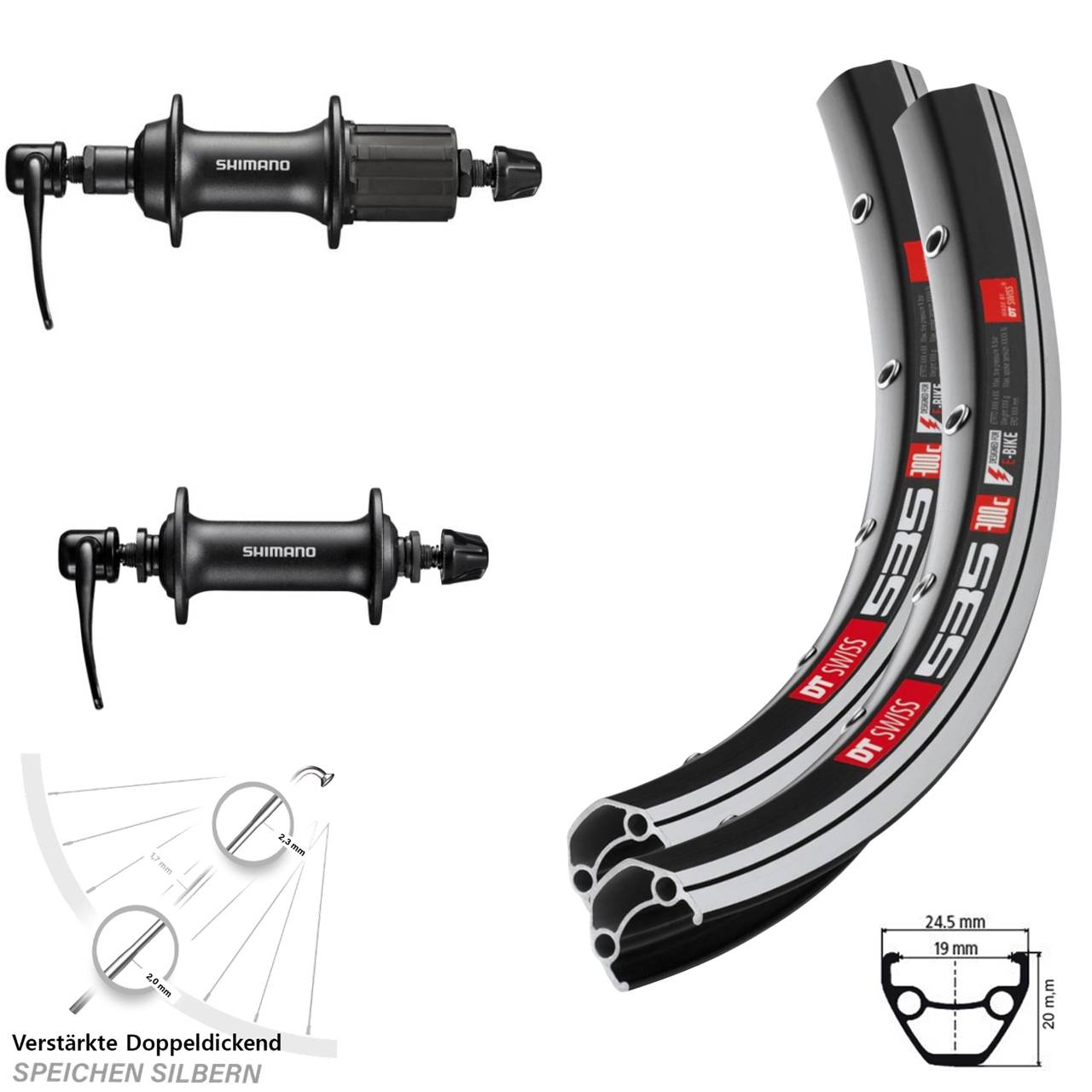 Laufrad-Satz für Schnellspanner 28 Zoll DT Swiss 535 Shimano FH-T3000 HB-T3000 8-11 fach