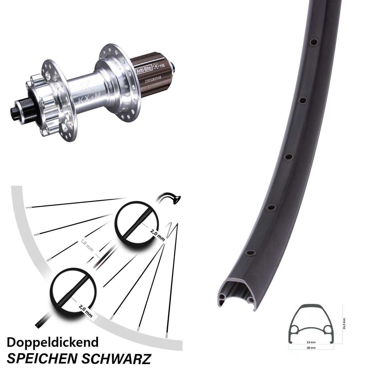Laufrad 28 Zoll Ambrosio Sport KX-M 6-Loch 5/135 8-12 fach HG