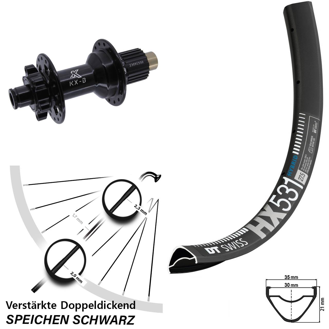 Disc Hinterrad 29 Zoll DT Swiss HX 531 KX-B Micro Spline 12x148