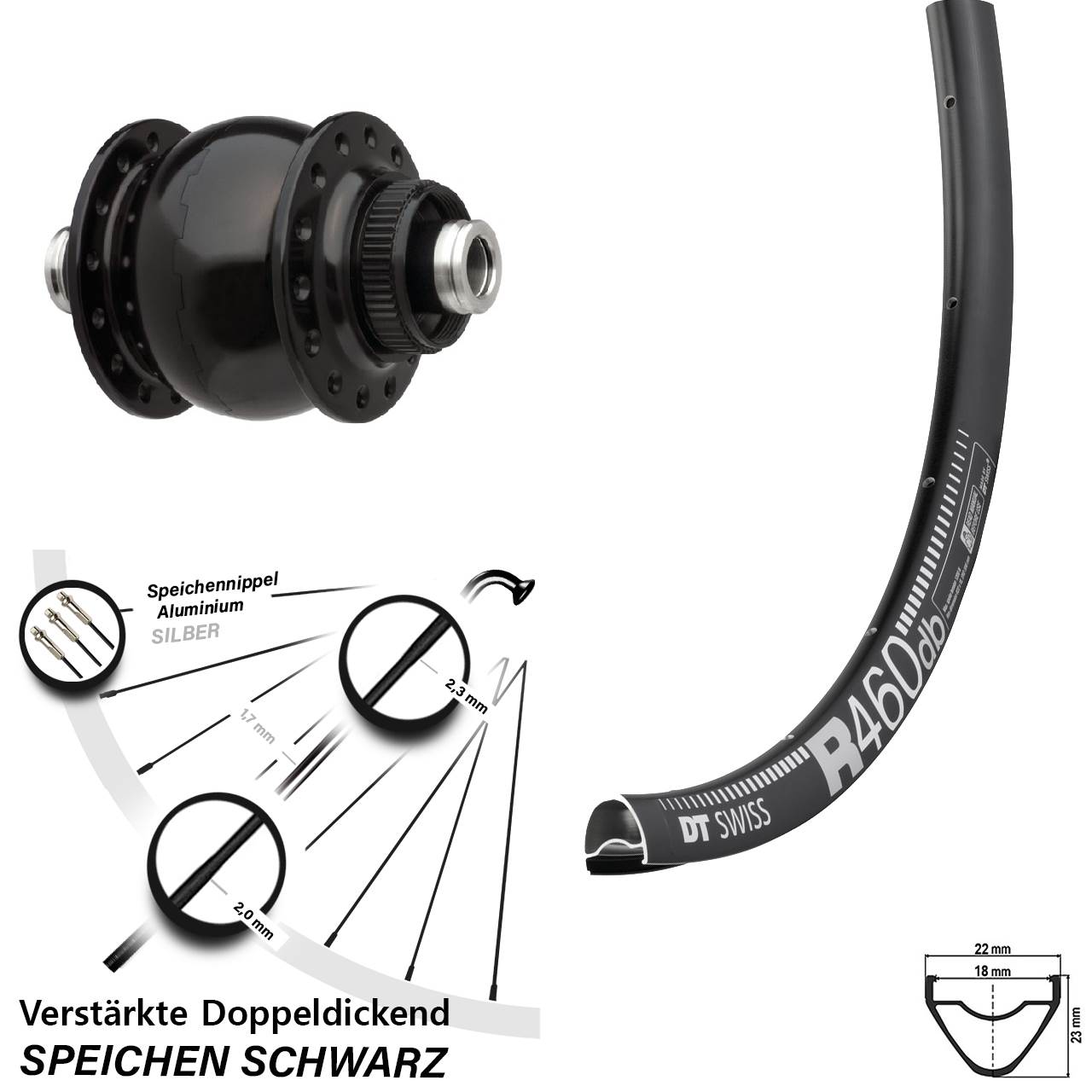 SONdelux DT Swiss R 460 28 Zoll Disc Vorderrad mit Nabendynamo 12x100