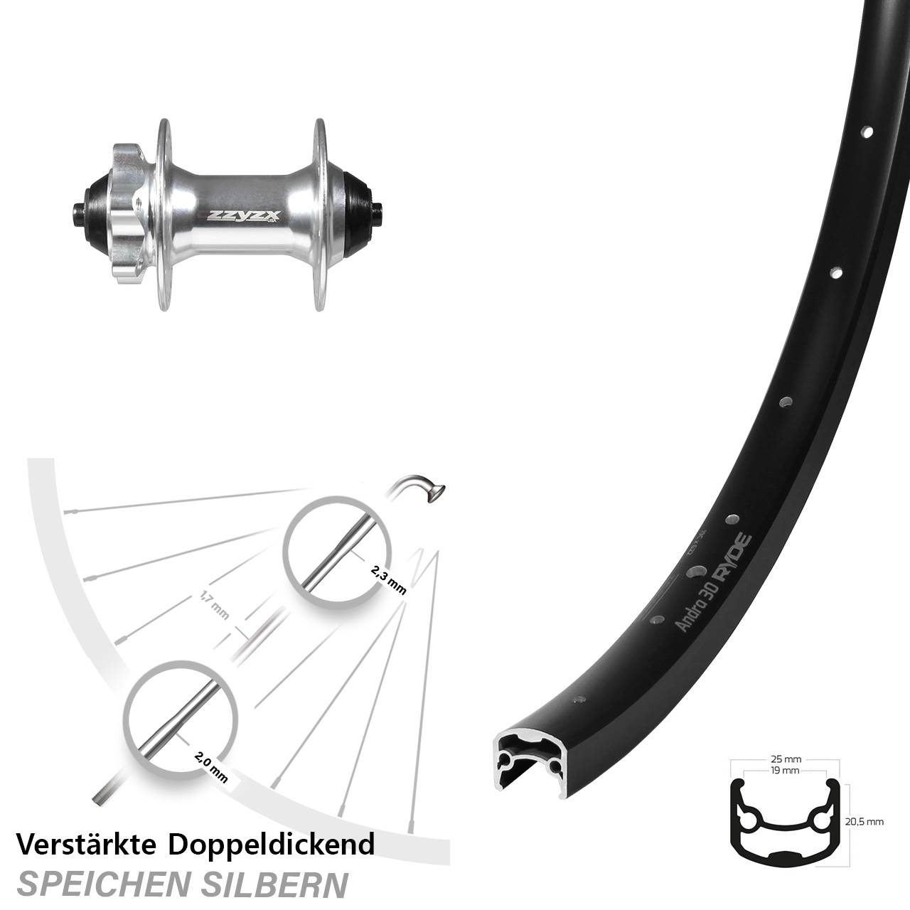 28 Zoll Ryde Andra 30 Formula DC-61 Vorderrad 6-Loch QR