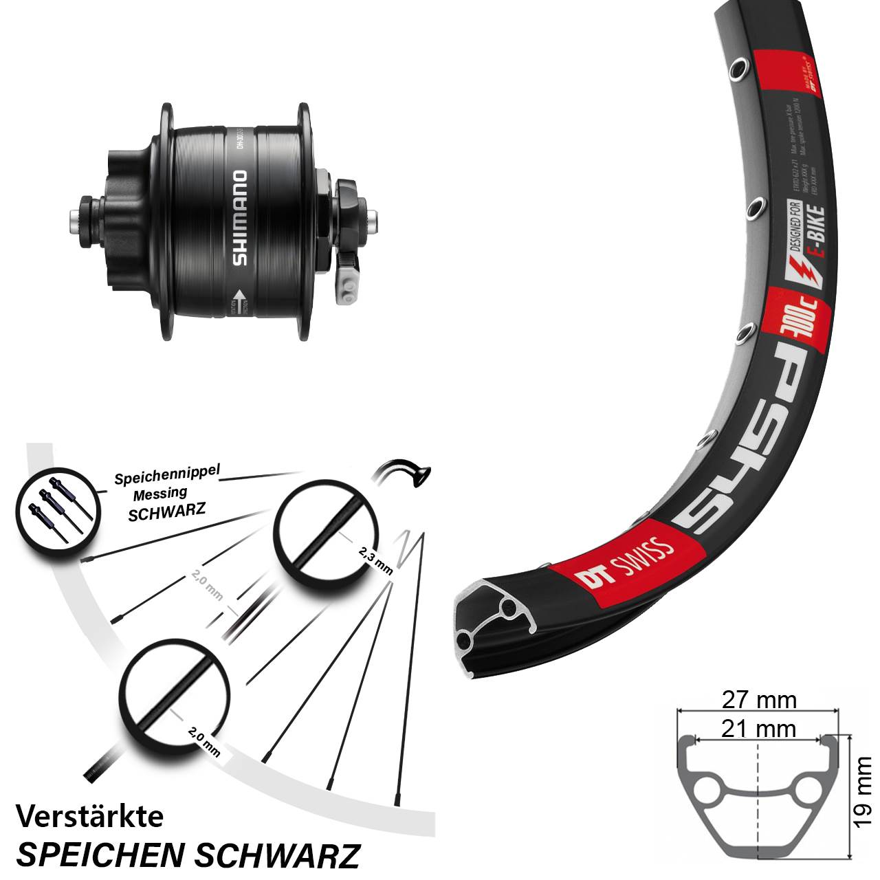 DT Swiss 545 Shimano DH-3D32 26 Zoll Disc Laufrad mit Nabendynamo QR