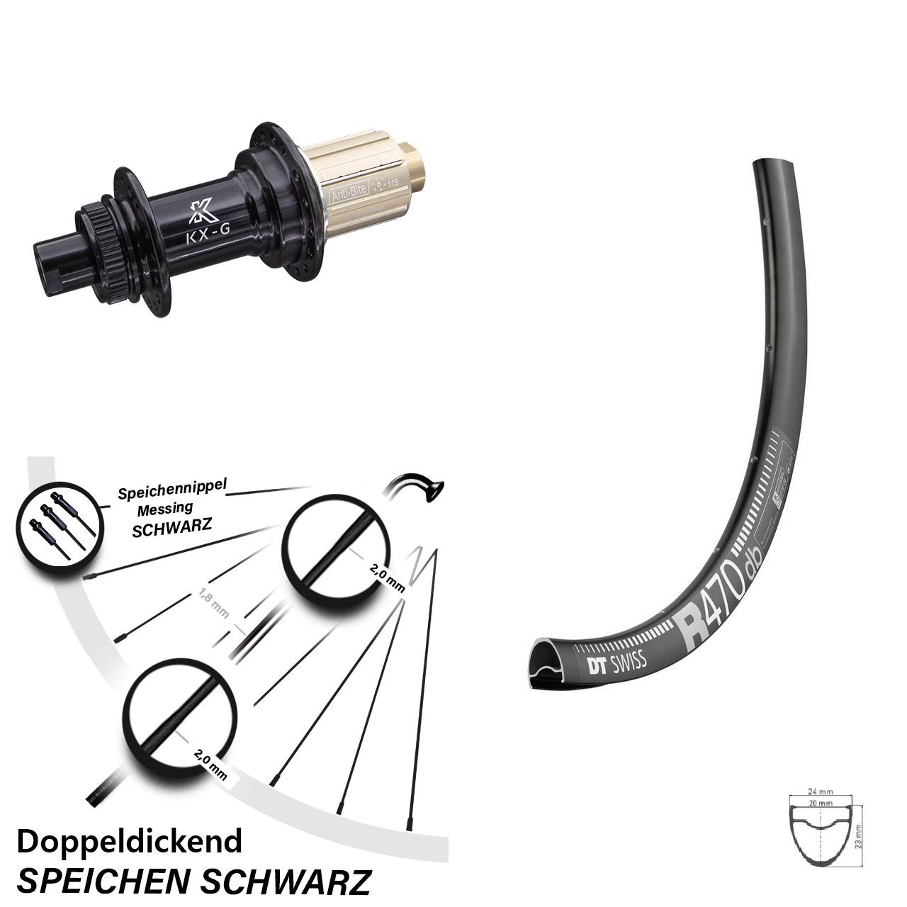 28 Zoll Hinterrad KX-G Steckachse 8-12 fach DT Swiss R 470 DB Centerlock 24 Speichen