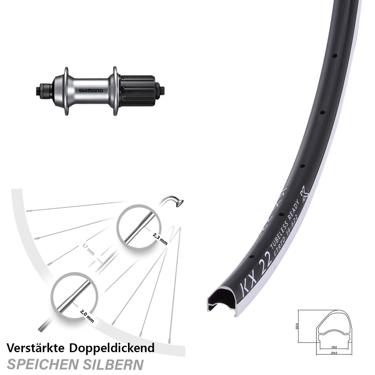 Hinterrad 28 Zoll KX 22 OS Shimano Tiagra 8-11 fach QR