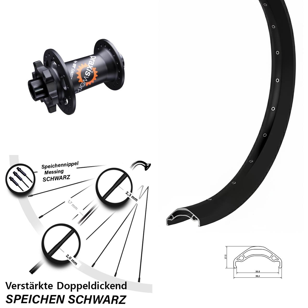 6-Loch Vorderrad 29 Zoll Ryde Disc 35 DT Swiss 350 15x100