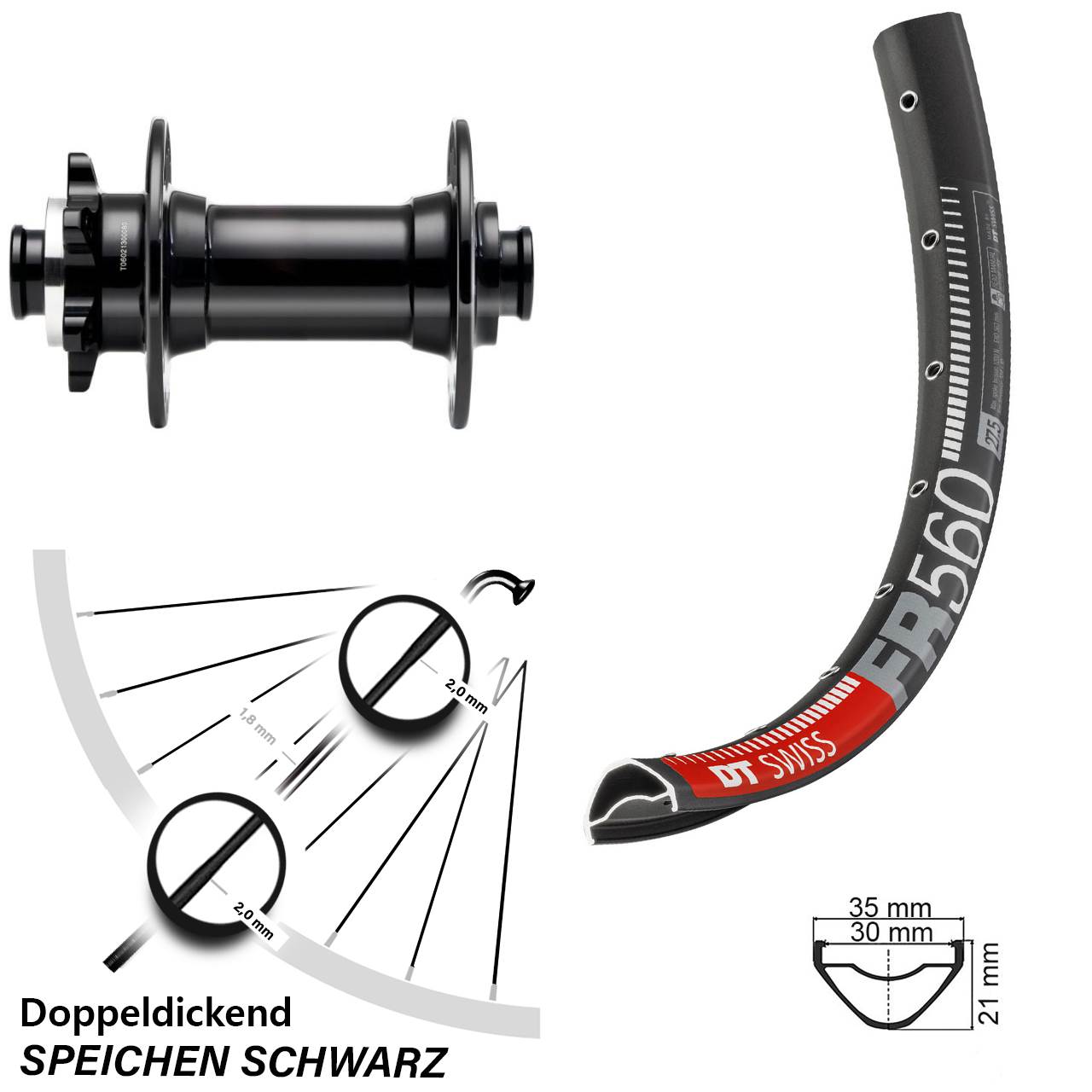 Laufrad 26 Zoll DT Swiss FR 560 Disc Novatec D341-B15 Boost schwarz