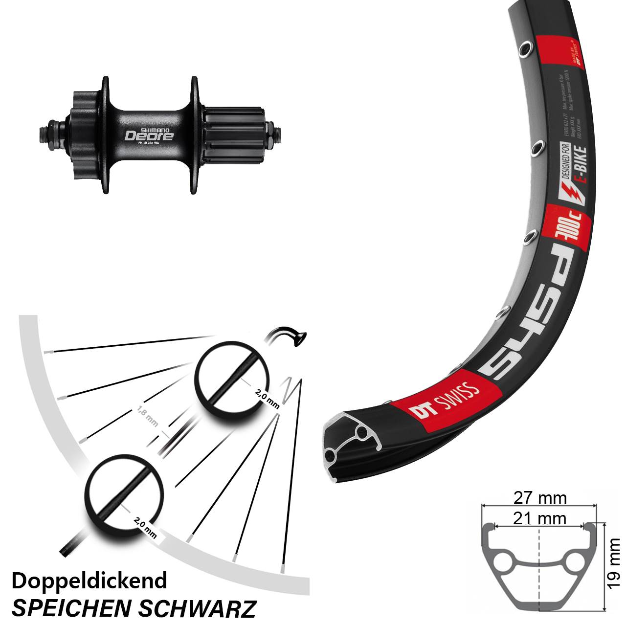 28 Zoll DT Swiss 545d Shimano Deore Disc Laufrad QR 8-11 fach